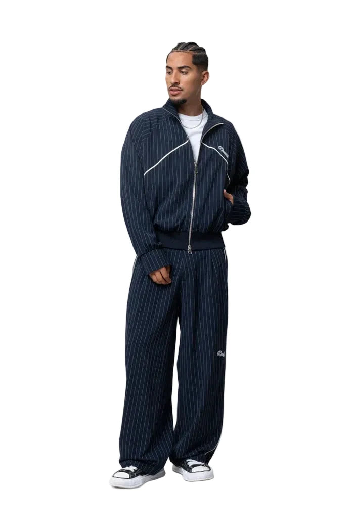 Equalité Lucien Track Pants Navy Pin Stripe