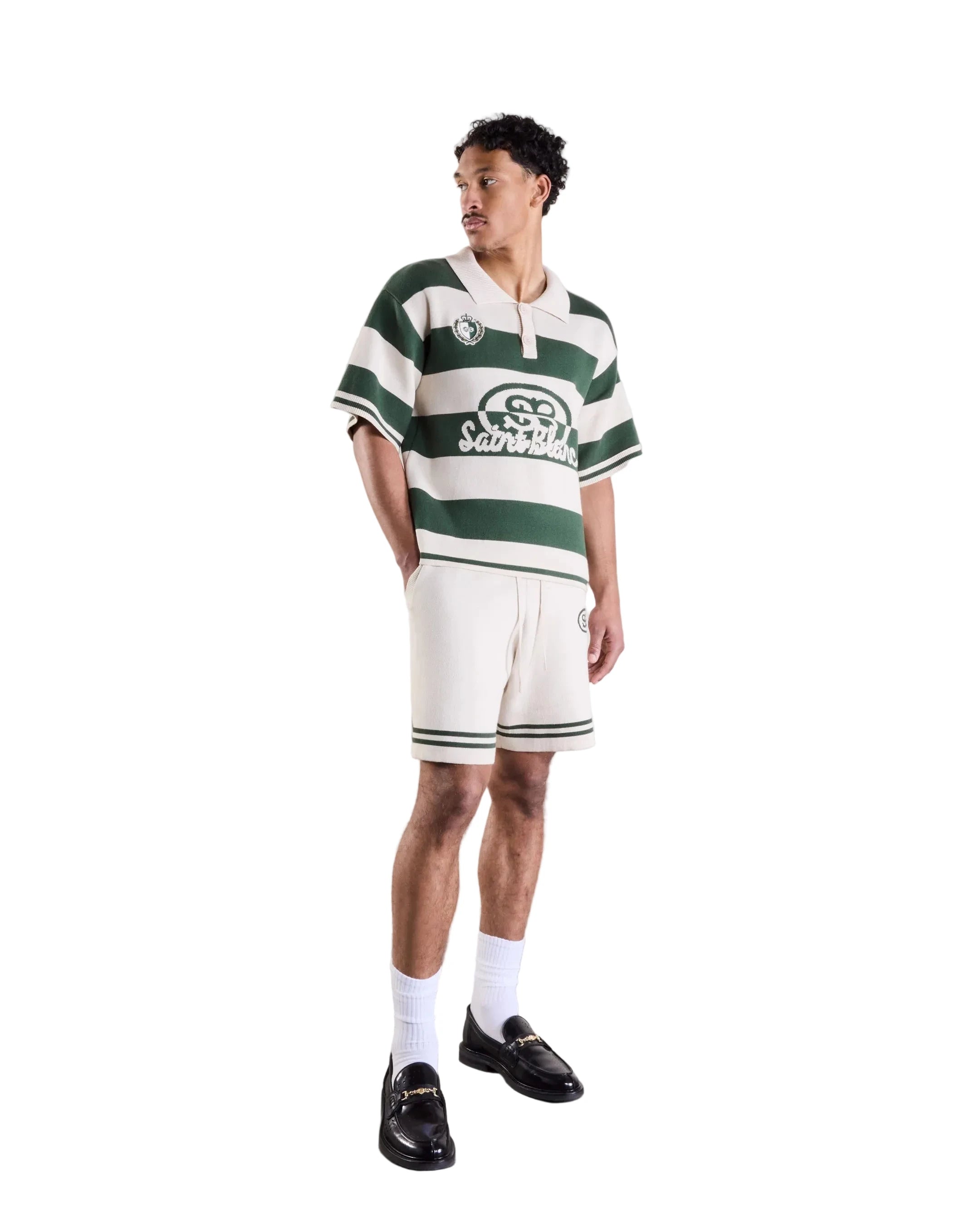 Knitted Crest Polo Short Groen/Crème