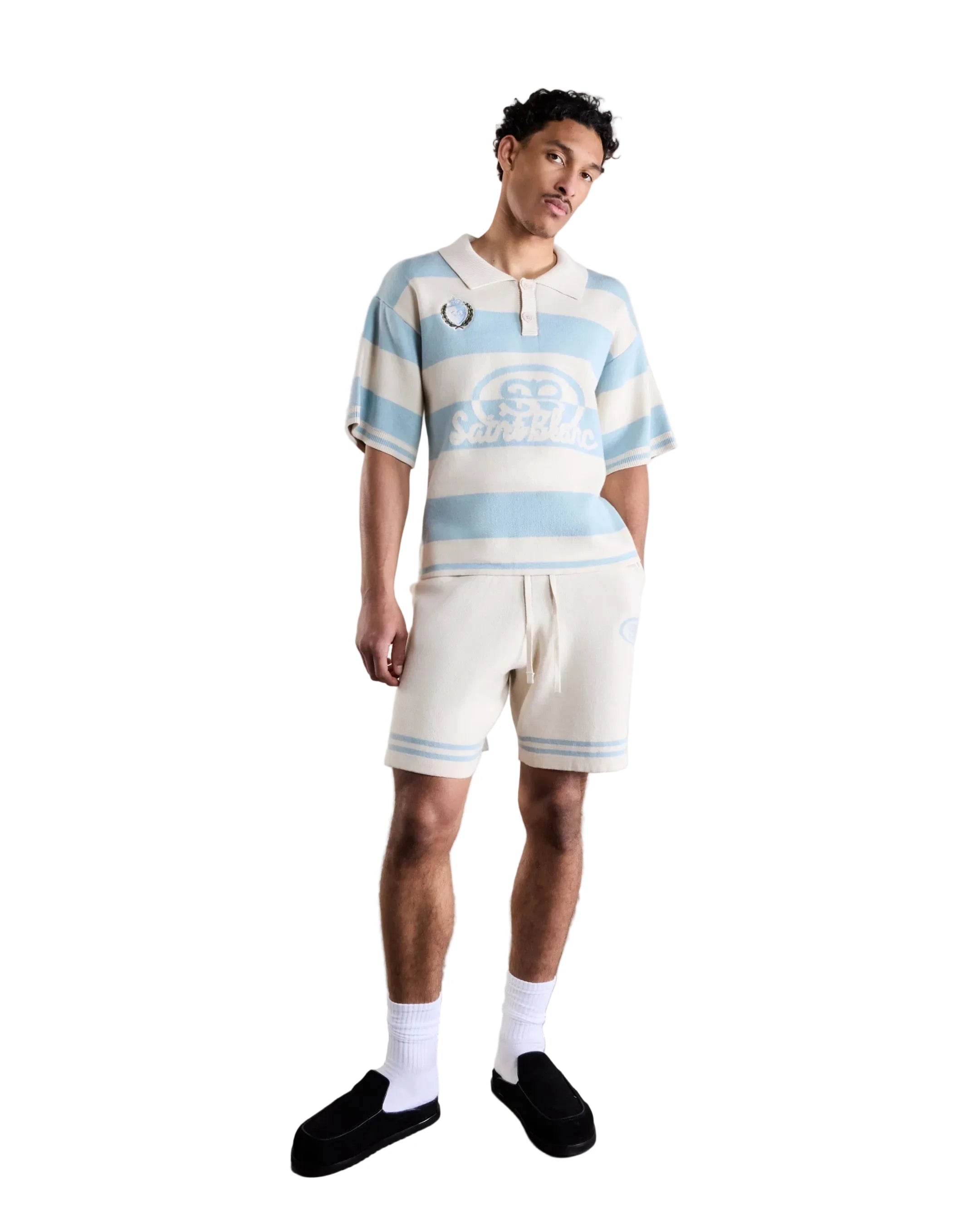 Saint Blanc Knitted Crest Polo Short Blauw/Crème